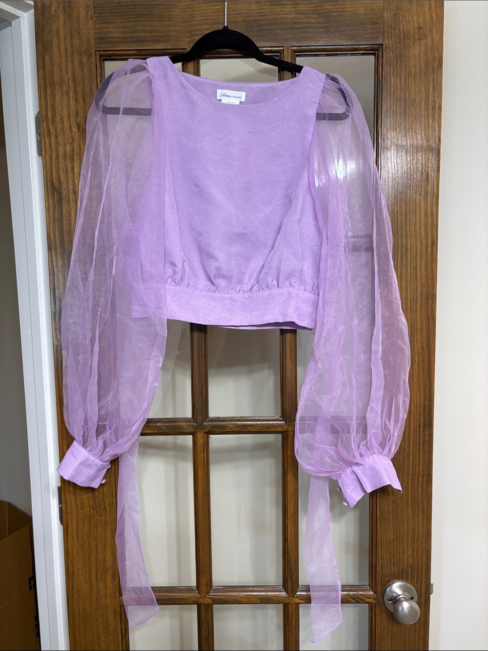 Lovers + Friends Lavender Sheer Puff-Sleeve Crop Top